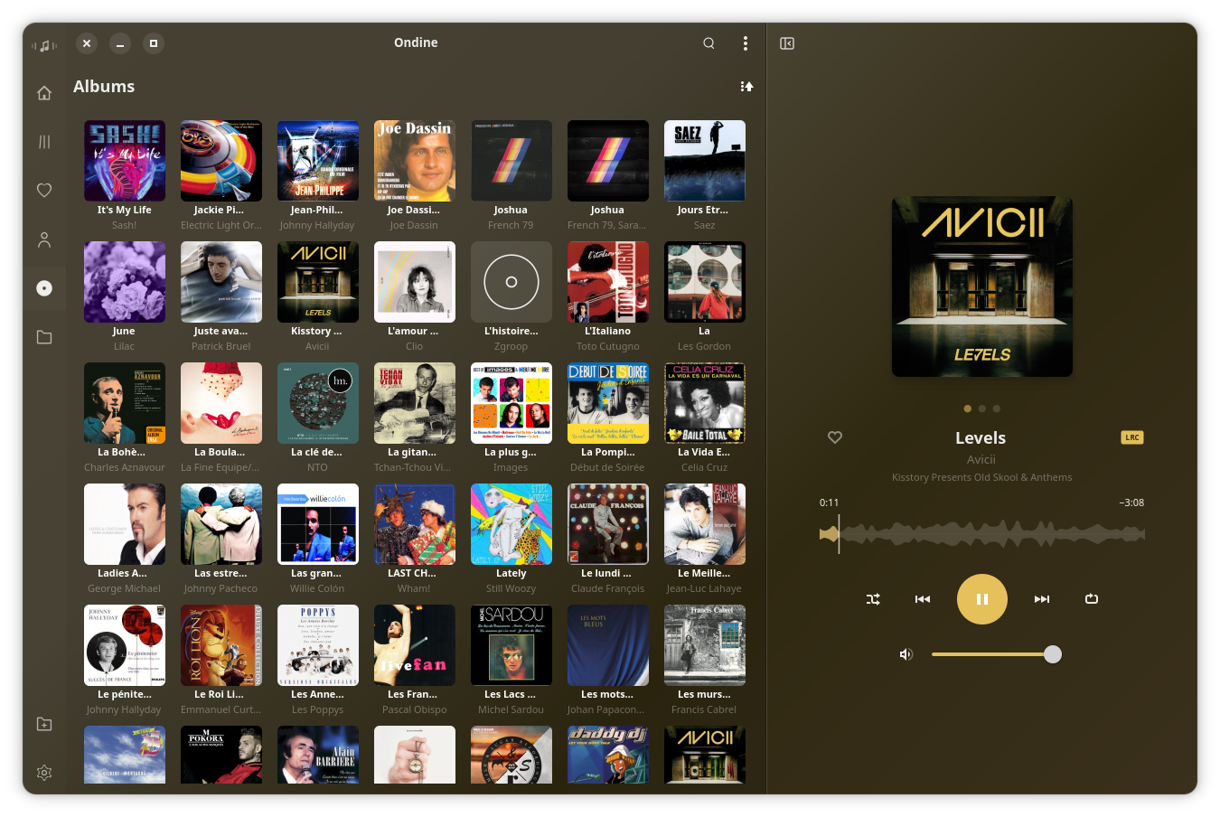 Ondine — Artists browser with synced lyrics
