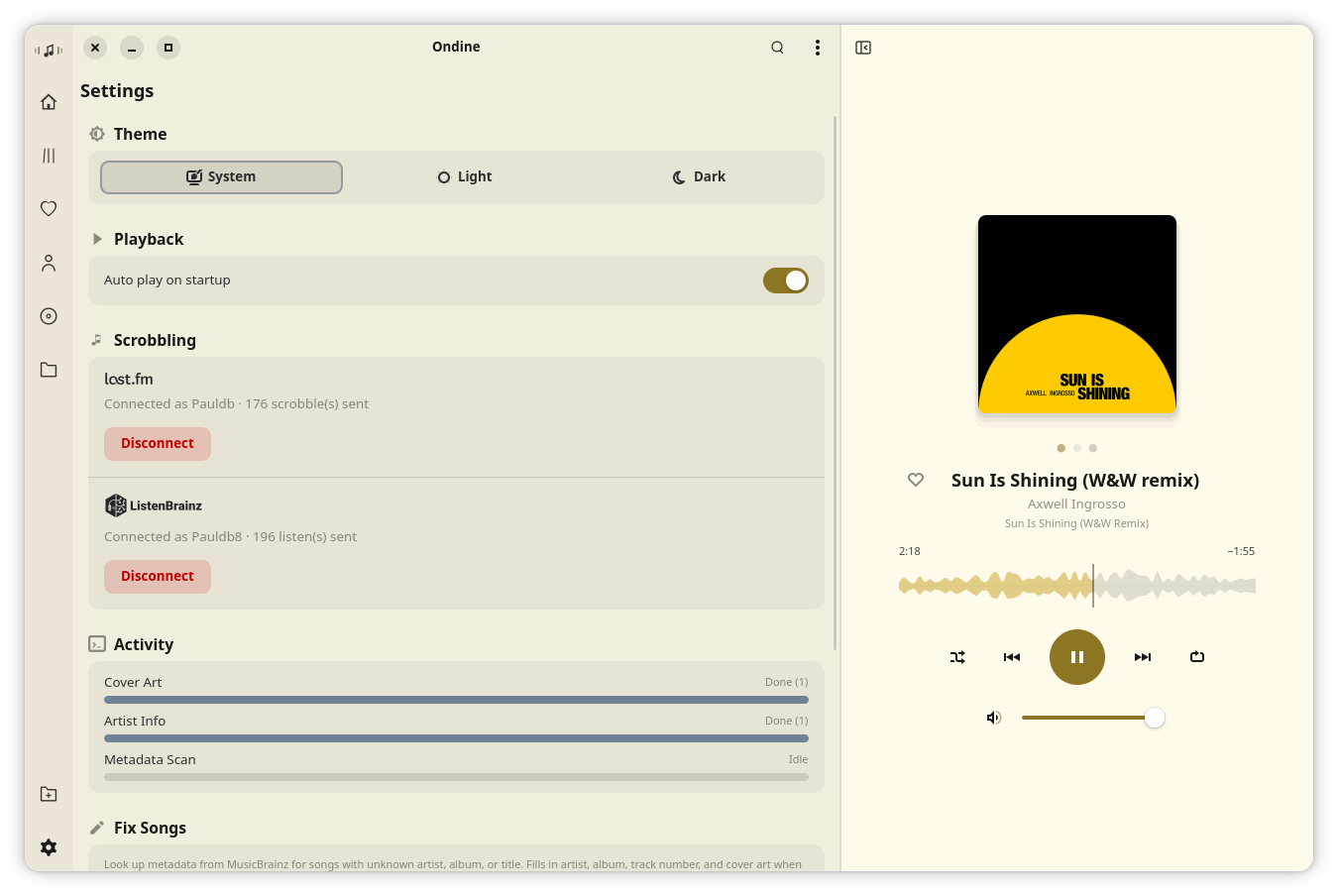Ondine — Settings light mode