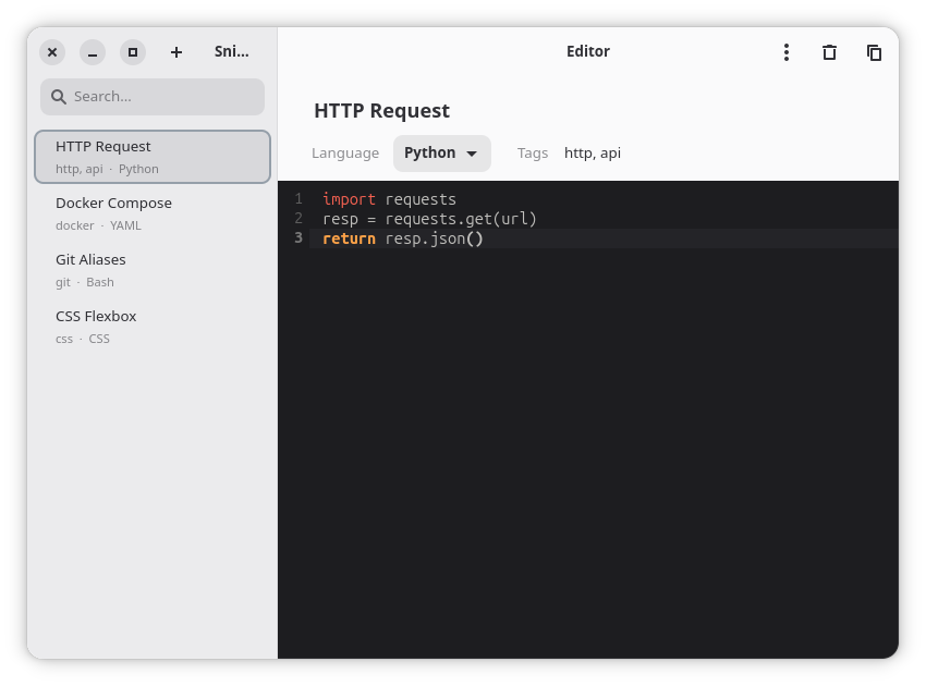 Snippet Shelf screenshot